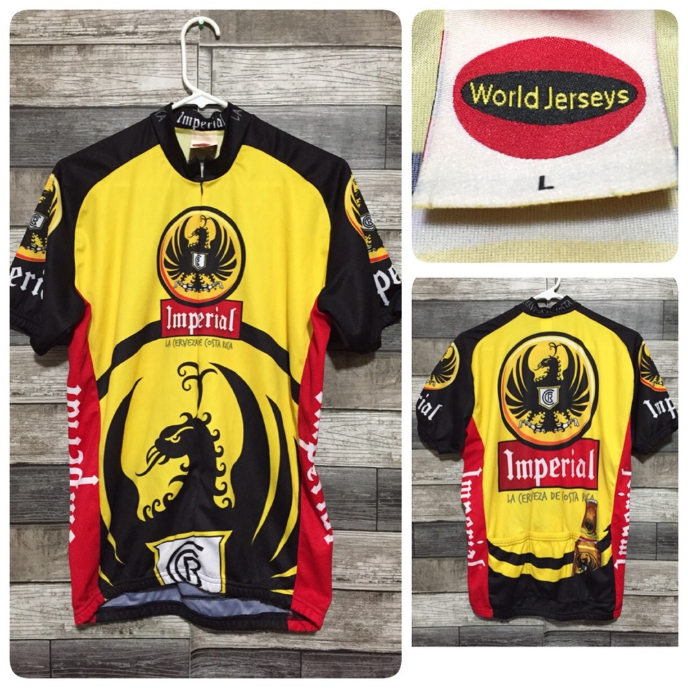 World Jerseys Cycling Jersey Men’s L Yellow Zip Up Imperial Cerveza